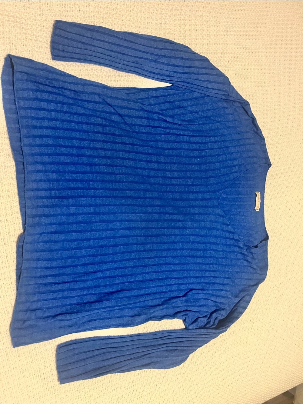 Blue Ribbed V-Neck Women's Sweater